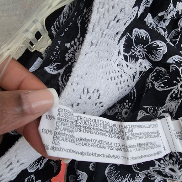 Zara floral embroidered tunic dress womens sz med blk/ Wht - Picture 4 of 4